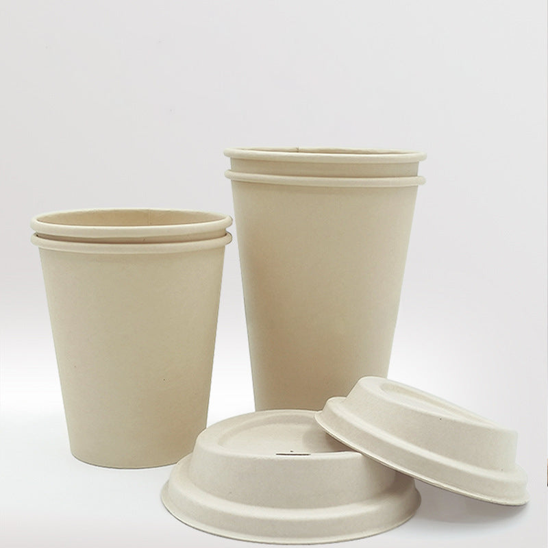 Biodegradable Sugarcane Fiber Coffee Cups with Lids – Eco-Friendly Disposable Hot Drink Cups, Natural Brown Compostable Paper Cups for Tea, Milk Tea, Coffee & Commercial Use HL07CP303